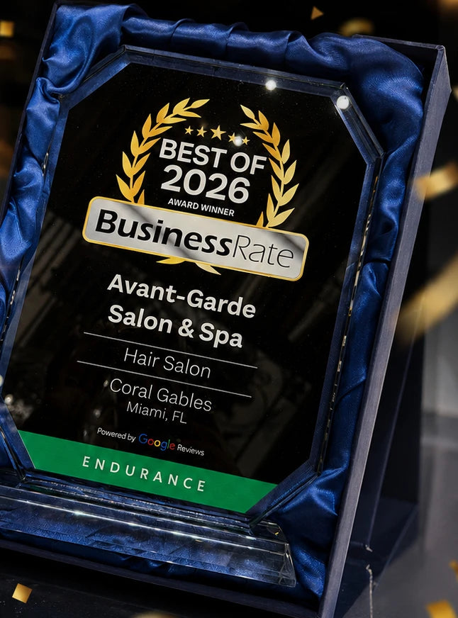 BusinessRate Best of 2026 Award Winner plaque: Avant-Garde Salon & Spa, Hair Salon, Coral Gables, Miami FL, Powered by Google Reviews