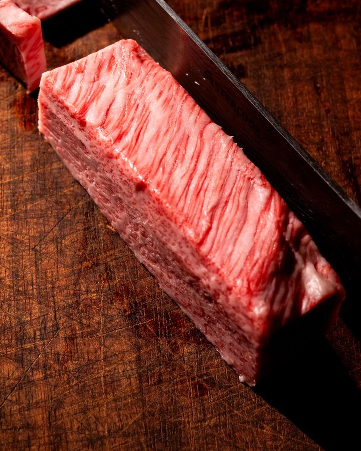 Raw A5 wagyu with fine silk-like marbling